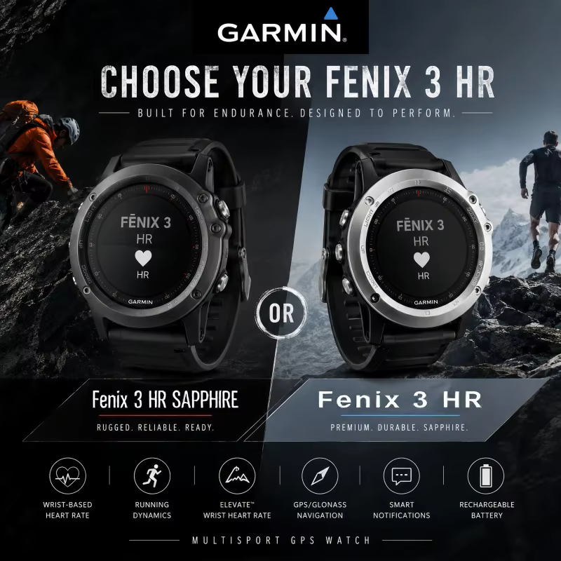 Montre GPS d'extérieur Garmin Fenix 3 HR/Fenix 3 HR Sapphire avec moniteur de fréquence cardiaque et suivi d'activité