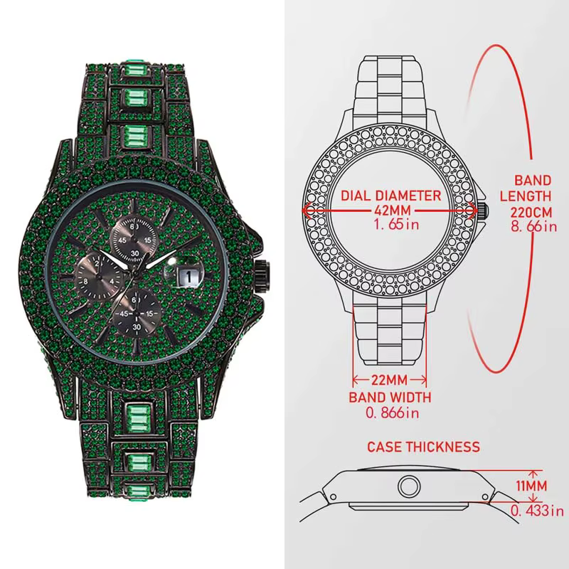 Montre à pierres précieuses bleues pour hommes
