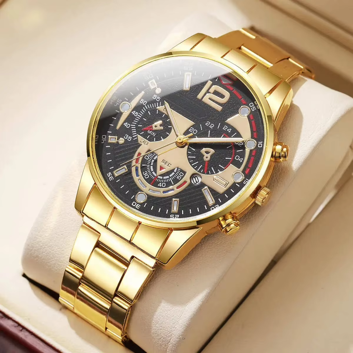 Montre-bracelet analogique à quartz avec calendrier pour homme