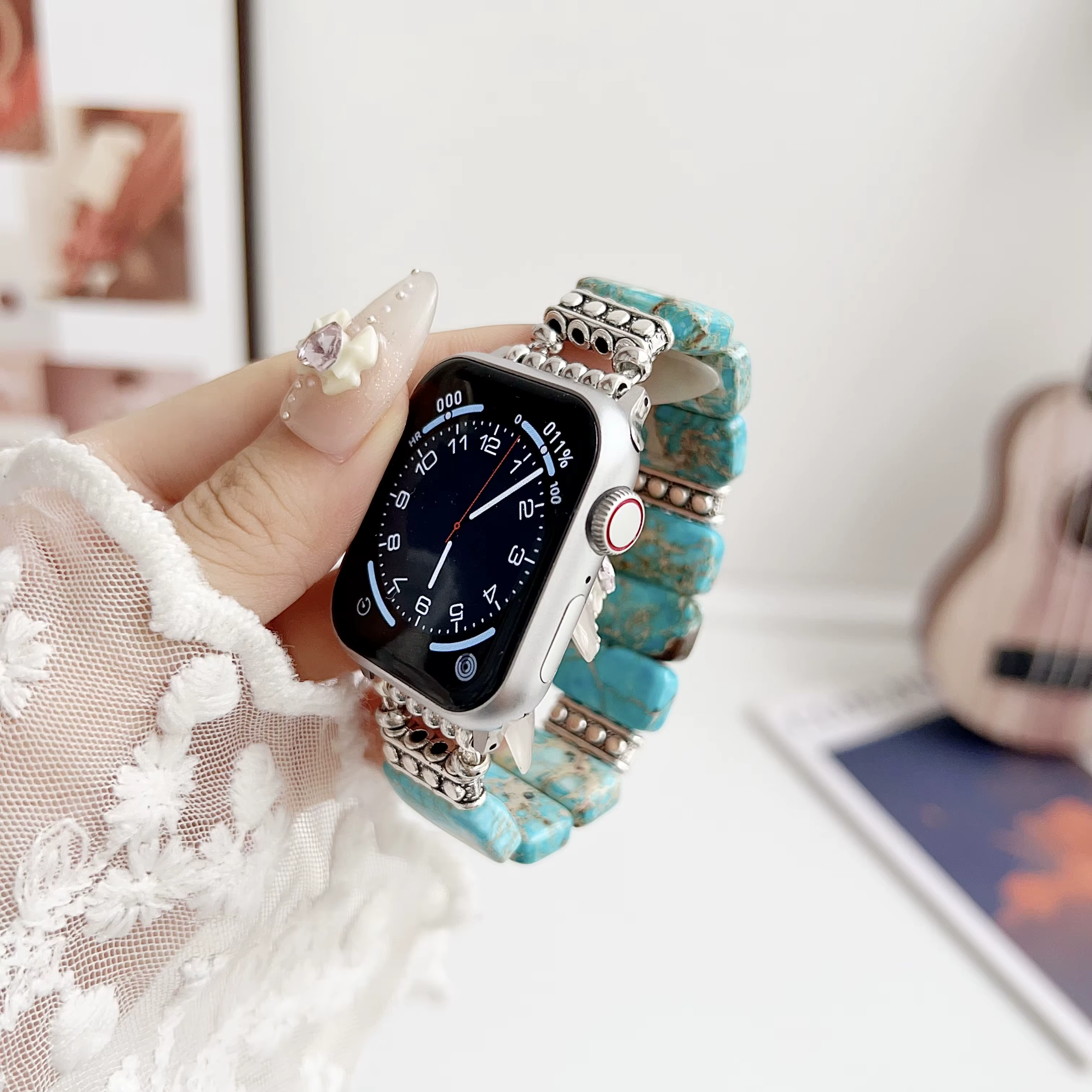 Bracelet en pierre élastique élégant pour Apple Watch