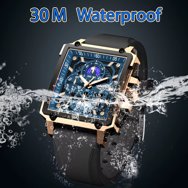 Montres pour hommes LIGE Top marque de luxe chronographe montre de sport carrée mode