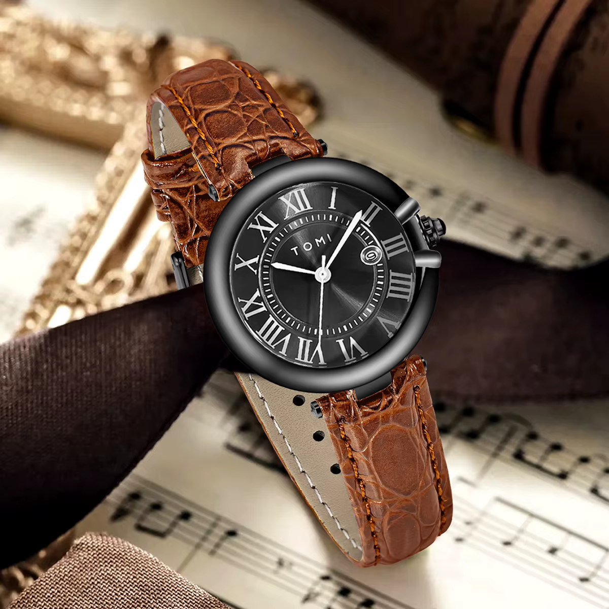 TOMI Simple mode montre pour femme élégant femmes Style luxe rond petit cadran calendrier ceinture
