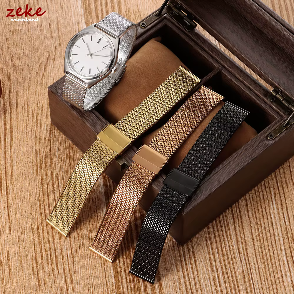 Bracelet en maille milanaise pour montre connectée, en acier inoxydable, avec boucle pliante DW, 16mm, 18mm, 20mm, bracelet universel pour Seiko