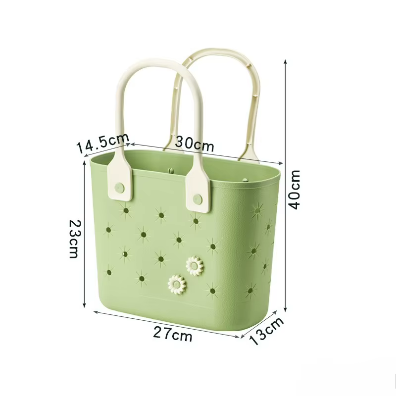 Panier de pique-nique portable pour usage extérieur et domestique avec fond souple, drainage et rangement pour articles de toilette et articles de salle de bain