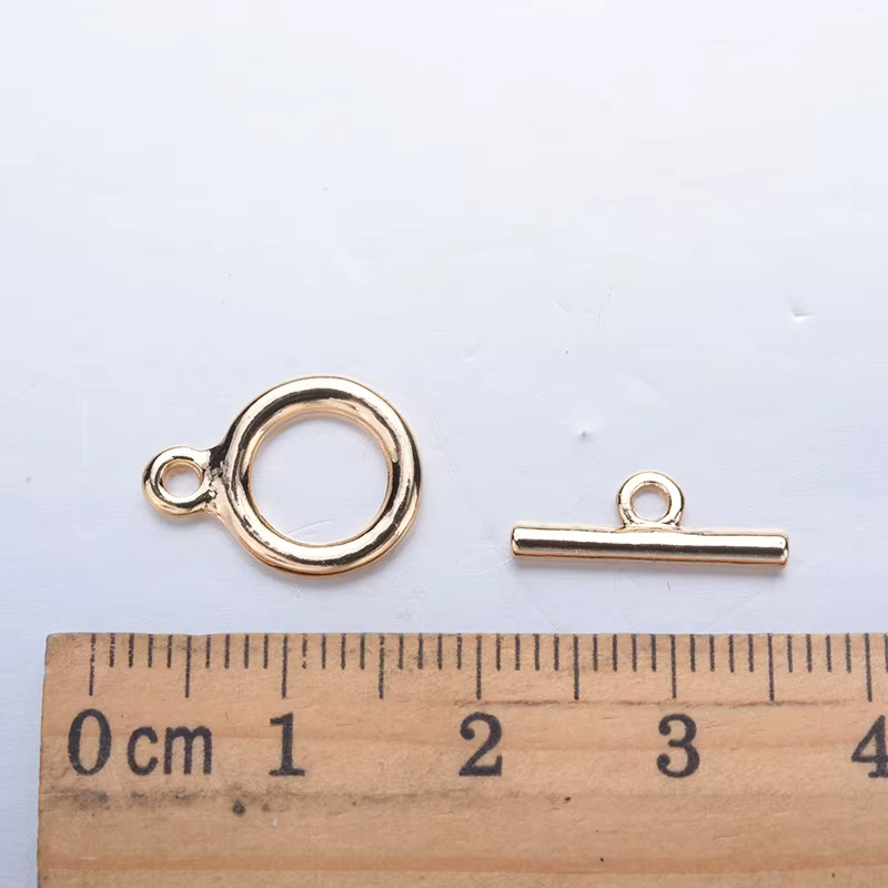 (3341) 6 ensembles de fermoirs ronds en laiton plaqué or 24 carats de 15x11 mm