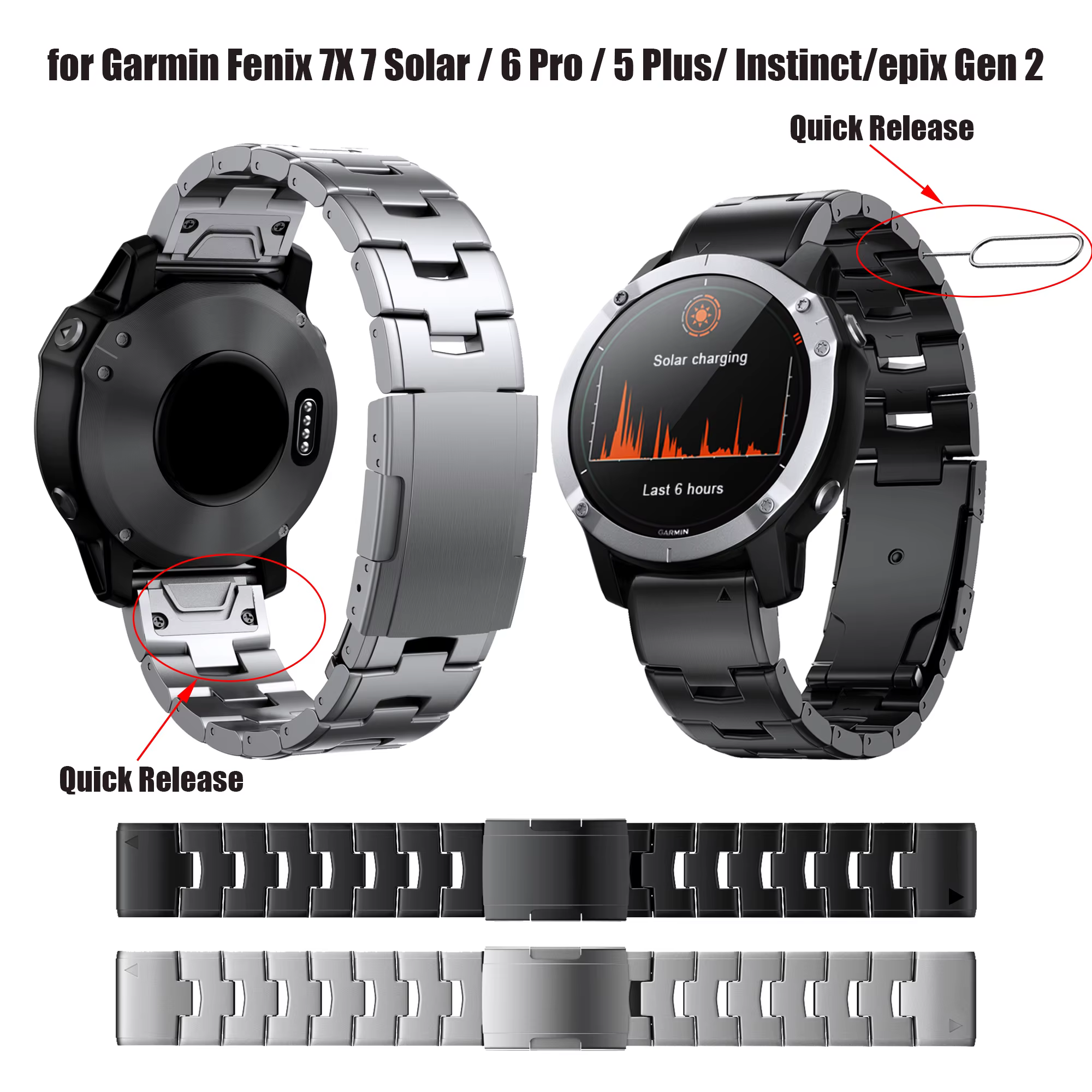 Bracelet de montre en métal titane à ajustement rapide