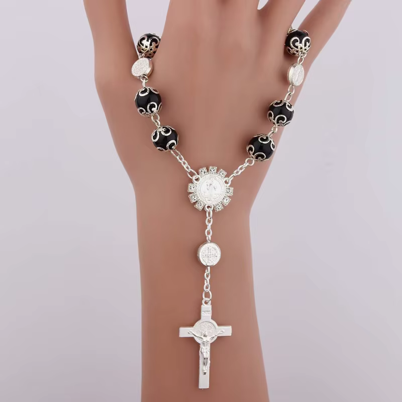Mini chapelet multicolore pour femmes, perles de baptême, cadeau religieux, croix catholique, chaîne de doigt, Bracelet, DXAA