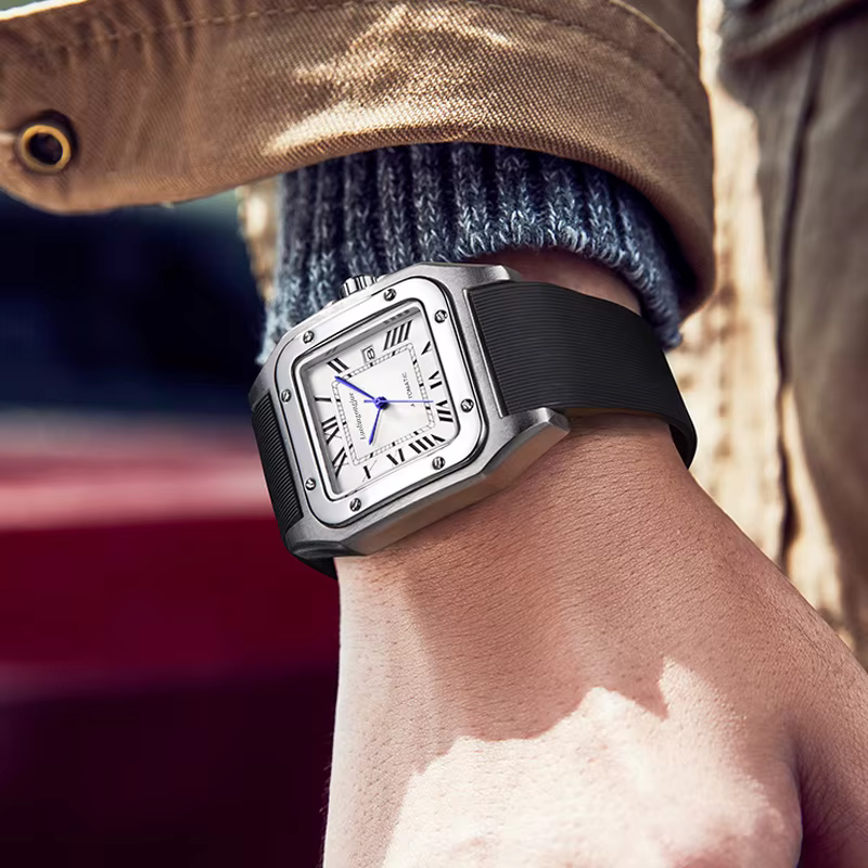 Montre mécanique populaire pour homme de forme carrée
