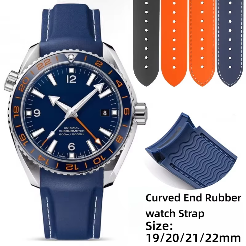 Bracelet de montre en caoutchouc silicone incurvé pour Omega Seamaster 300 Speedmaster Planet Ocean 600