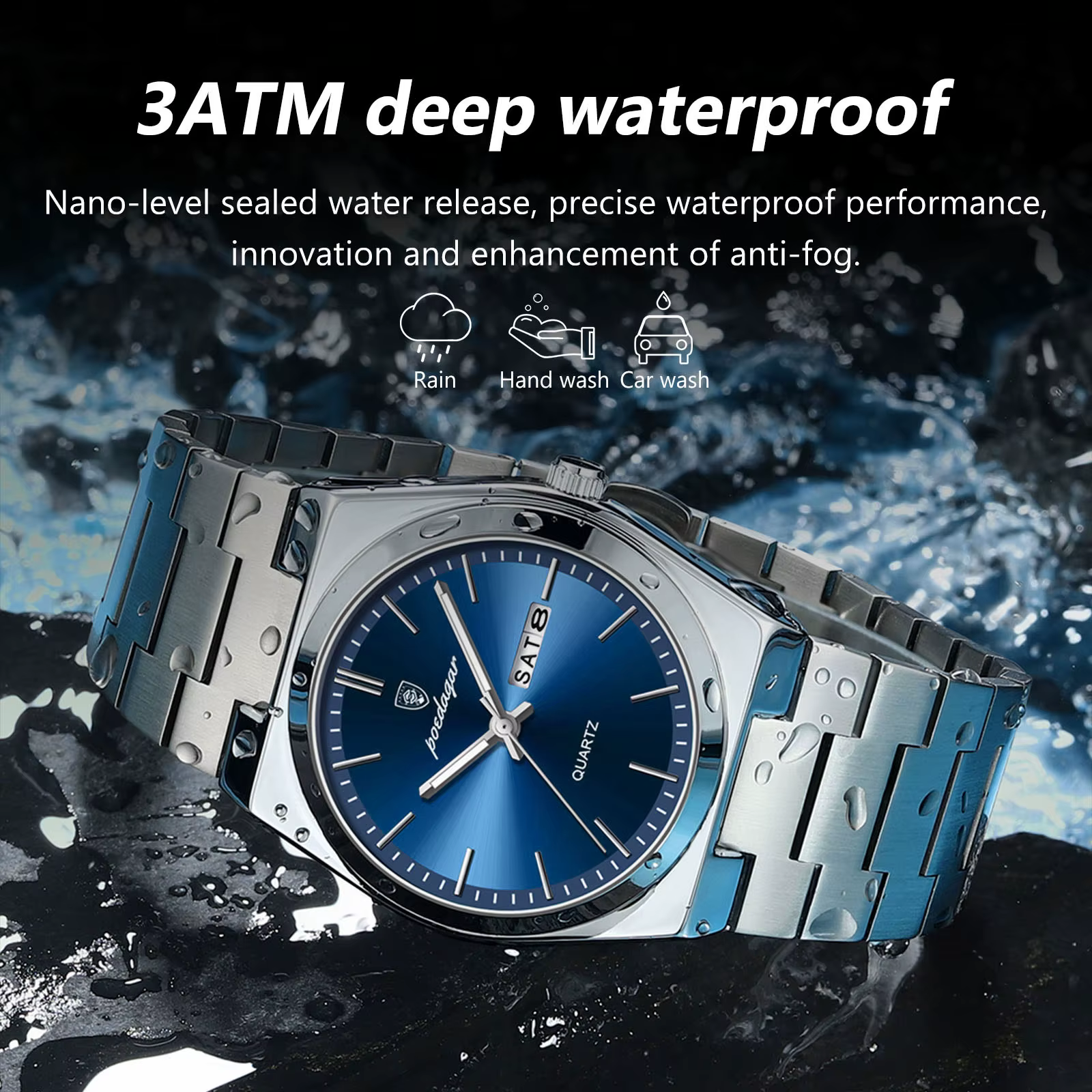 POEDAGAR montres de luxe pour hommes en acier inoxydable étanche lumineux homme montre Date semaine mode décontracté