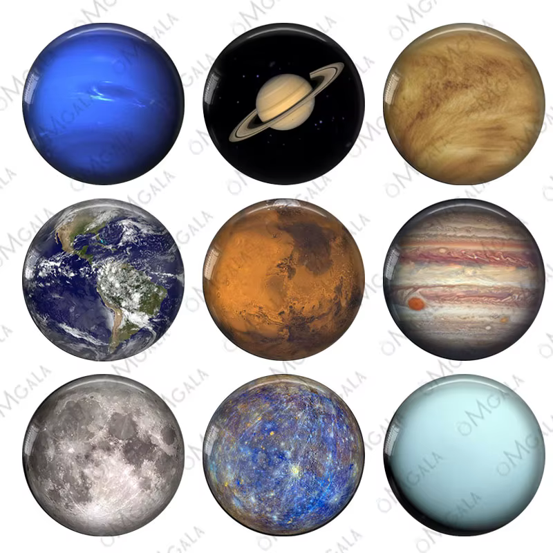 Les huit planètes du système solaire et du soleil 12mm/18mm/20mm/25mm photo ronde cabochon en verre démo dos plat résultats de fabrication