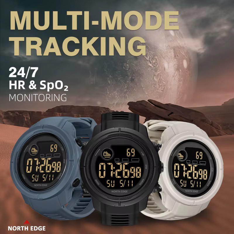 NORTH EDGE Mars5 montre électronique pour hommes chronographe lumineux multifonctionnel détection de fréquence cardiaque natation montres étanches pour homme