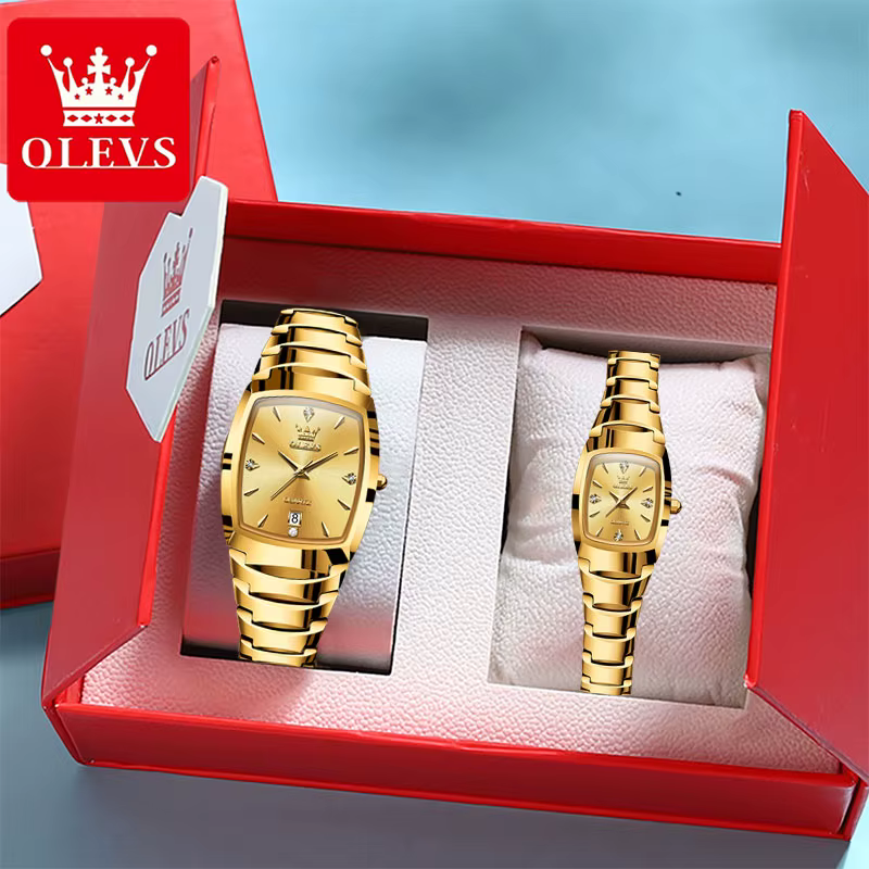 Montre OLEVS 7006 en acier tungstène doré pour homme et femme