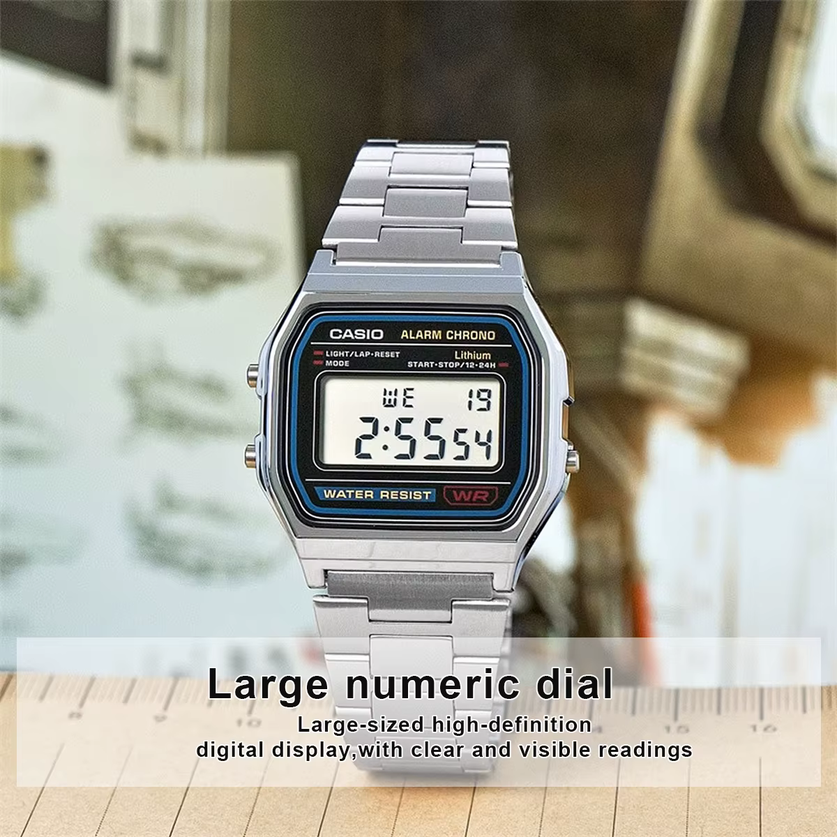 Série Casio A158WA | Montre numérique unisexe | Vintage | Chronomètre 100 secondes | Alarme quotidienne | Suivi du
