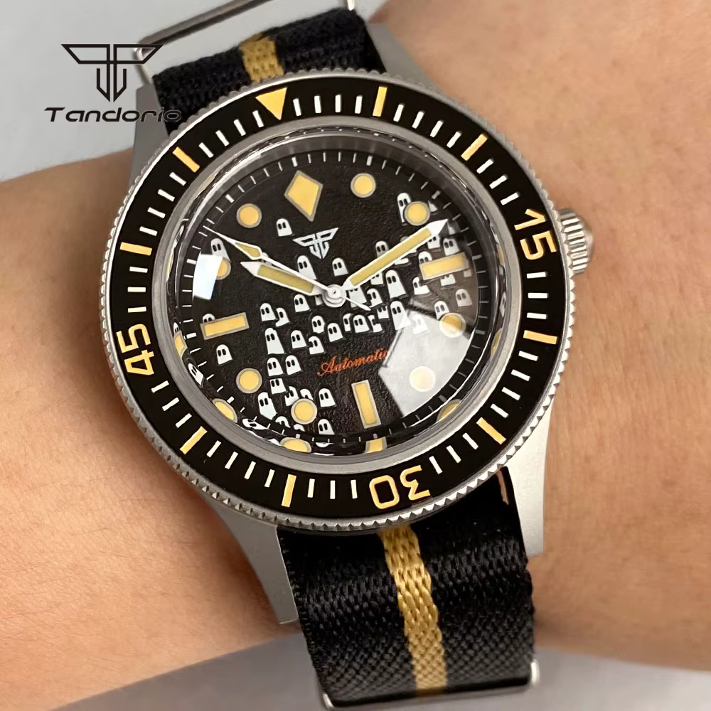 Tandorio 40mm 50 brasses Style dôme saphir montre mécanique pour hommes automatique mis5 8215 Movt 20ATM plongeur vert lumineux