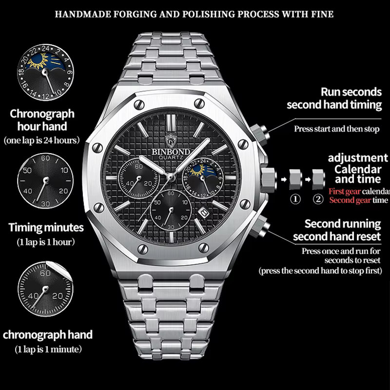 Montre à quartz de luxe étanche pour homme