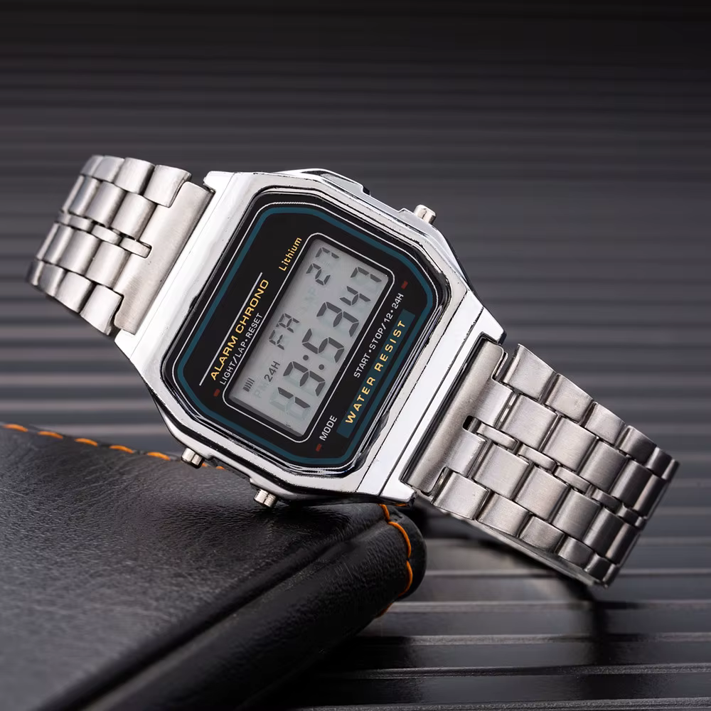 Montres numériques LED en acier inoxydable pour hommes montre électronique de luxe en or argent