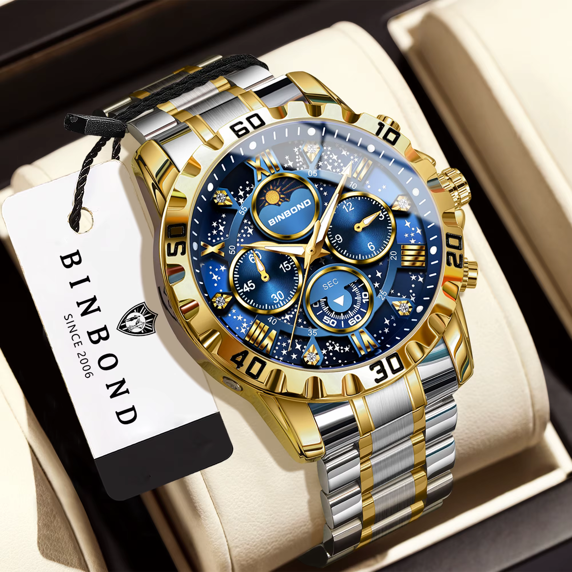 Montres à quartz de marque originale BINBOND pour hommes