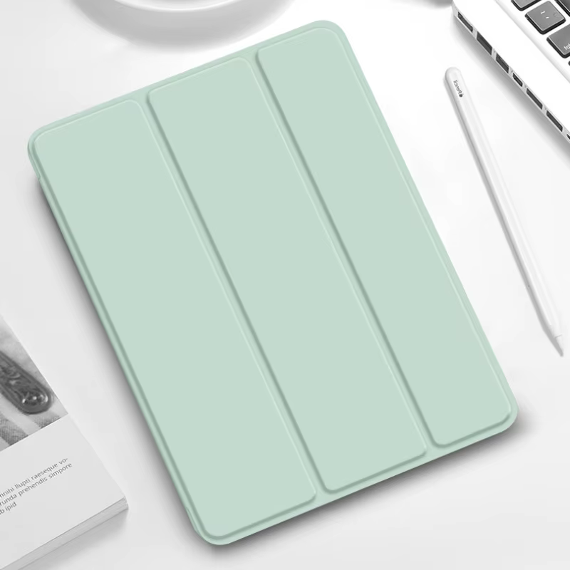 Étui pour iPad Air Pro MINI, 3 4 5 6 7 8 9 10e génération, 3 plis, en cuir, pour tablette, support souple en silicone liquide, 11 12.9 13