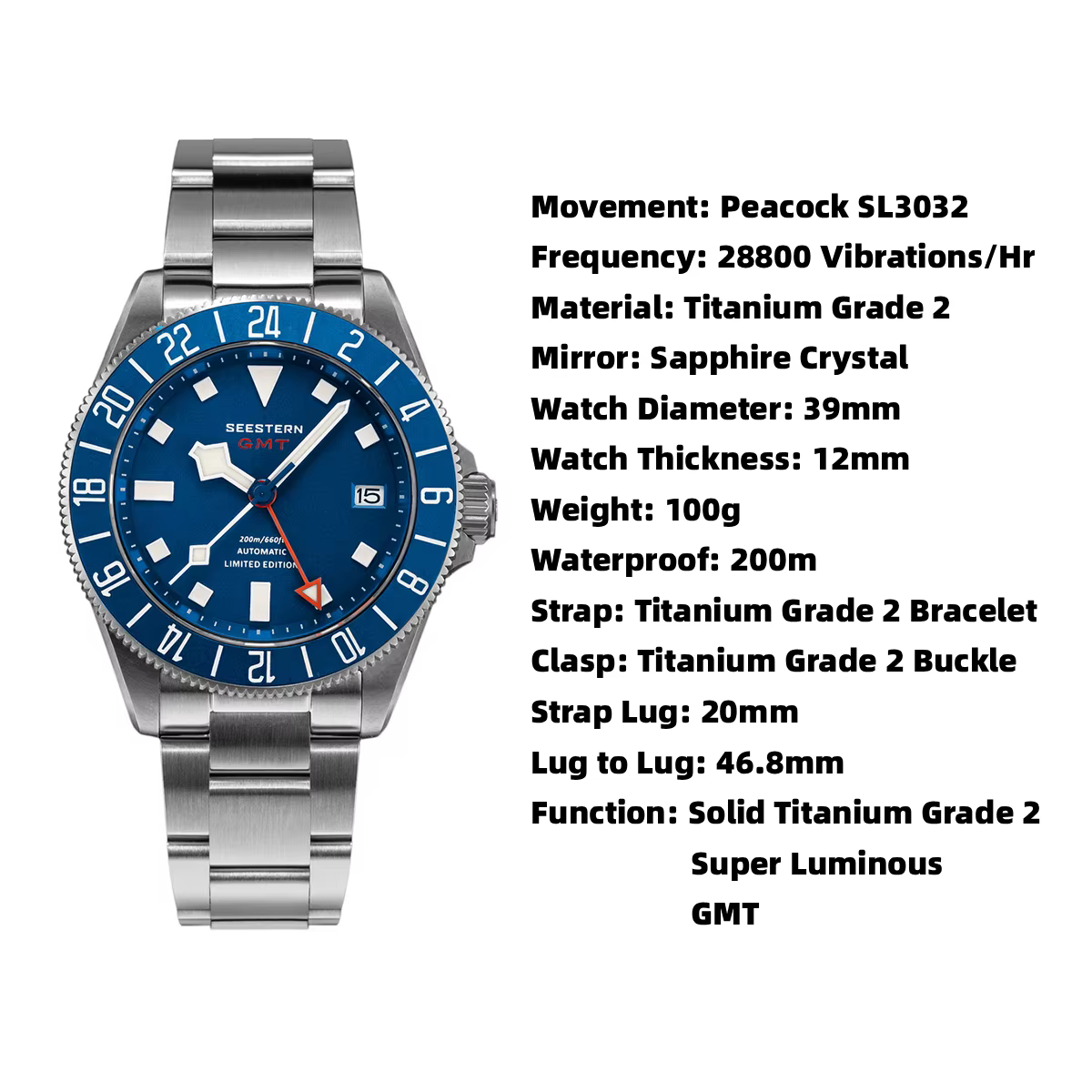 Montre de plongée GMT pour hommes