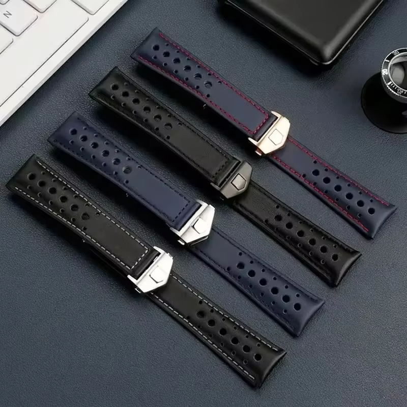 Bracelet de montre élégant en cuir véritable pour homme