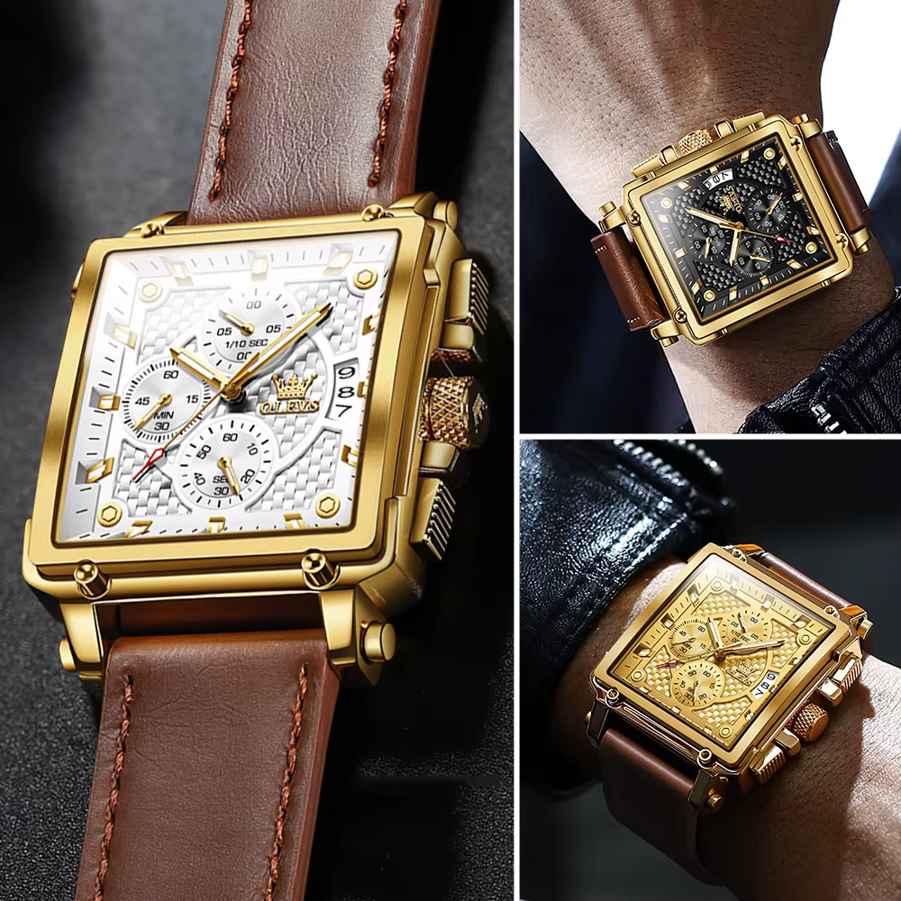 Montre-bracelet à quartz carrée de qualité OLEVS 9925 pour homme