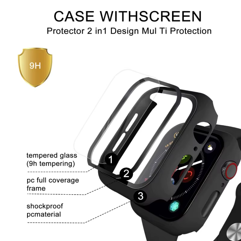 Film en verre trempé + couvercle pour boîtier de montre Apple 46mm 42mm 38 40mm 41mm 44mm 45mm protecteur d'écran pour iWatch 4 5 6 7 8 9 10 11 SE
