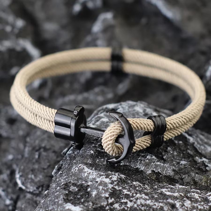 Bracelet ancre de Style marin pour hommes, corde d'enveloppe nautique bicouche, bijoux de surfeur de plage, Braslet de survie en plein air Hombre