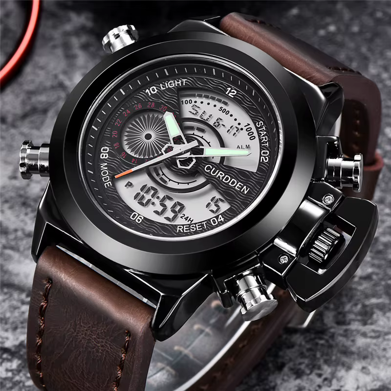 Hommes Original CURDDEN marque double temps montres mode bracelet en cuir chronographe militaire multi-fonction montre de sport Reloj Hombre