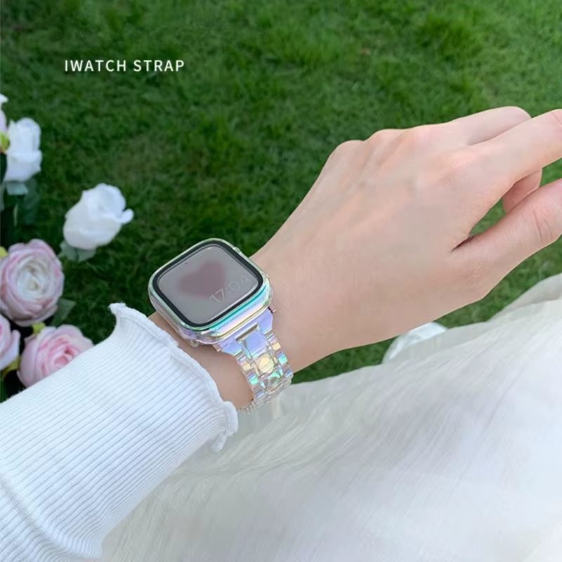 Bracelet Transparent Laser arc-en-ciel pour Apple Watch 10 42 46mm 9 8 7 41 45 38 40 42 44 49mm