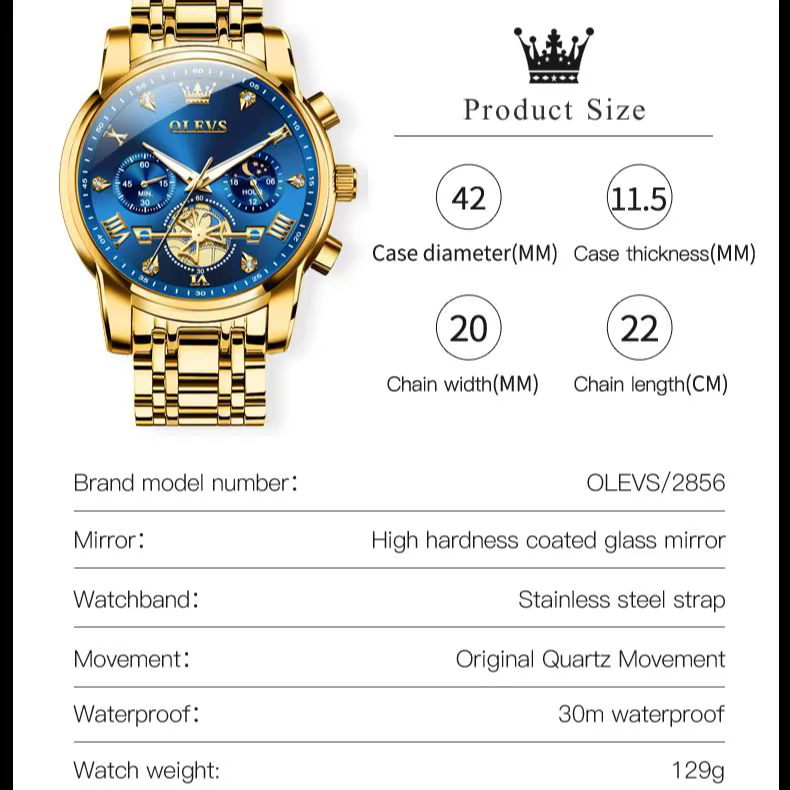 OLEVS – montre-bracelet classique multifonctionnelle pour hommes