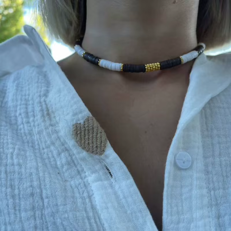 Heishi-Collier en argile douce colorée rétro pour femme, pierre précieuse simple, collier Boho, destroy ity