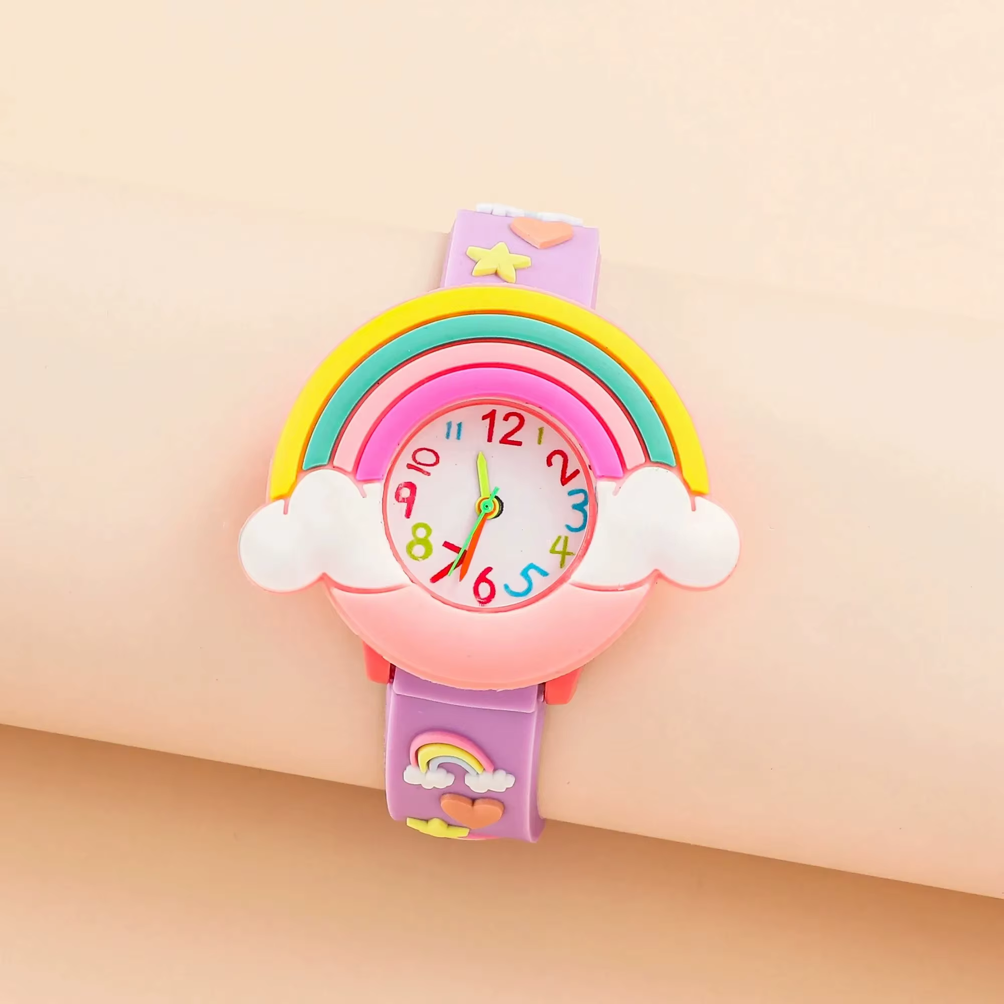 2024 nouveau arc-en-ciel nuage imprimé bracelet en Silicone montre pour enfants fille mignon dessin animé
