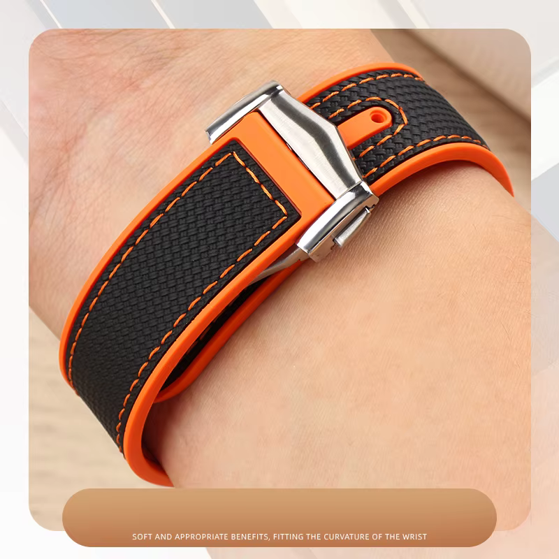 Bracelet de montre en caoutchouc pour Omega Planet Ocean 600 Quarter Orange Seamaster 300