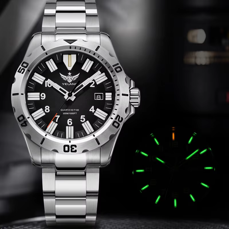 YELANG V1036S 42mm hommes montre à Quartz lumineux 10 ans Lithium suisse RONDA 715-Li mouvement 30ATM 300m étanche Style militaire