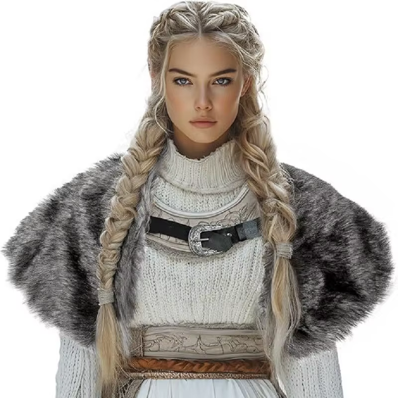 Écharpe cape en fausse fourrure pour femme, style guerrière médiévale, accessoire de costume pour Halloween, performance scénique et cosplay