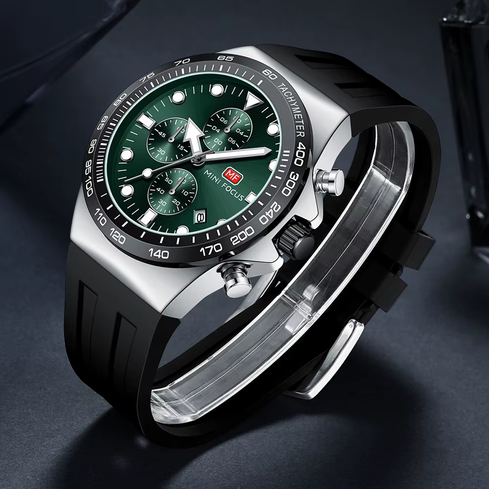 MINI FOCUS Sport chronographe montre à Quartz pour hommes mode bracelet en Silicone montre-bracelet étanche avec aiguilles lumineuses Date 0488