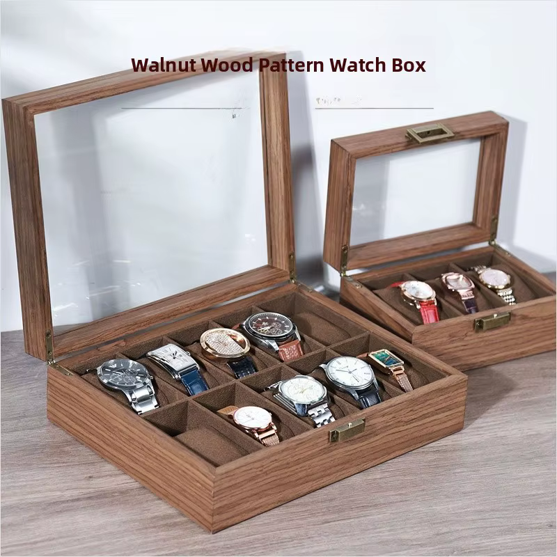 Boîte de rangement et de présentation pour montres et bijoux en bois de noyer noir massif