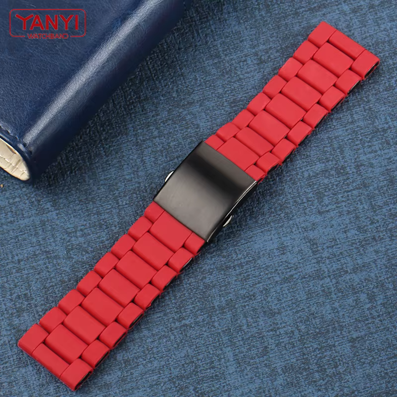 Bracelet de montre en caoutchouc et acier inoxydable pour hommes
