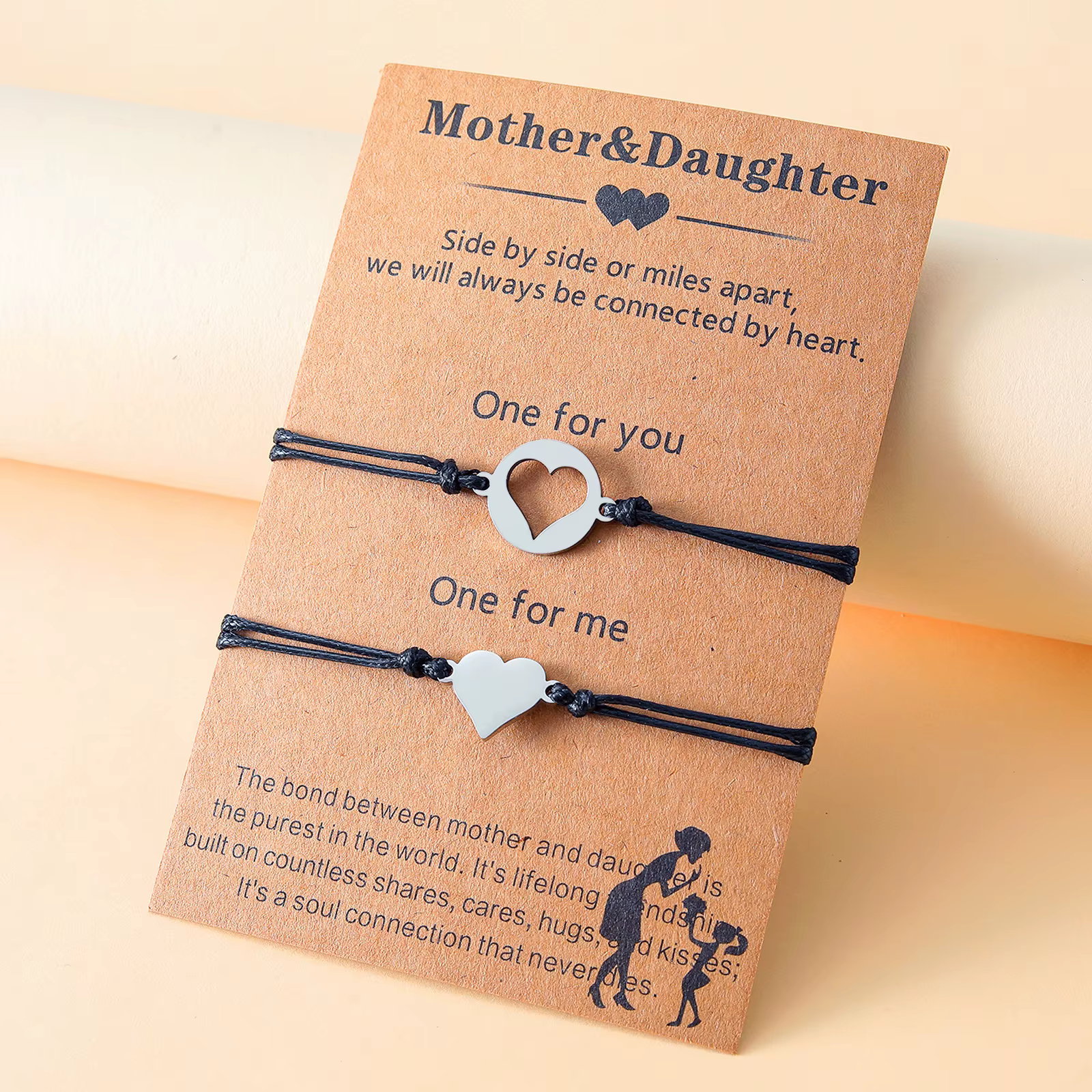 Bracelets assortis en forme de cœur pour mère et fille