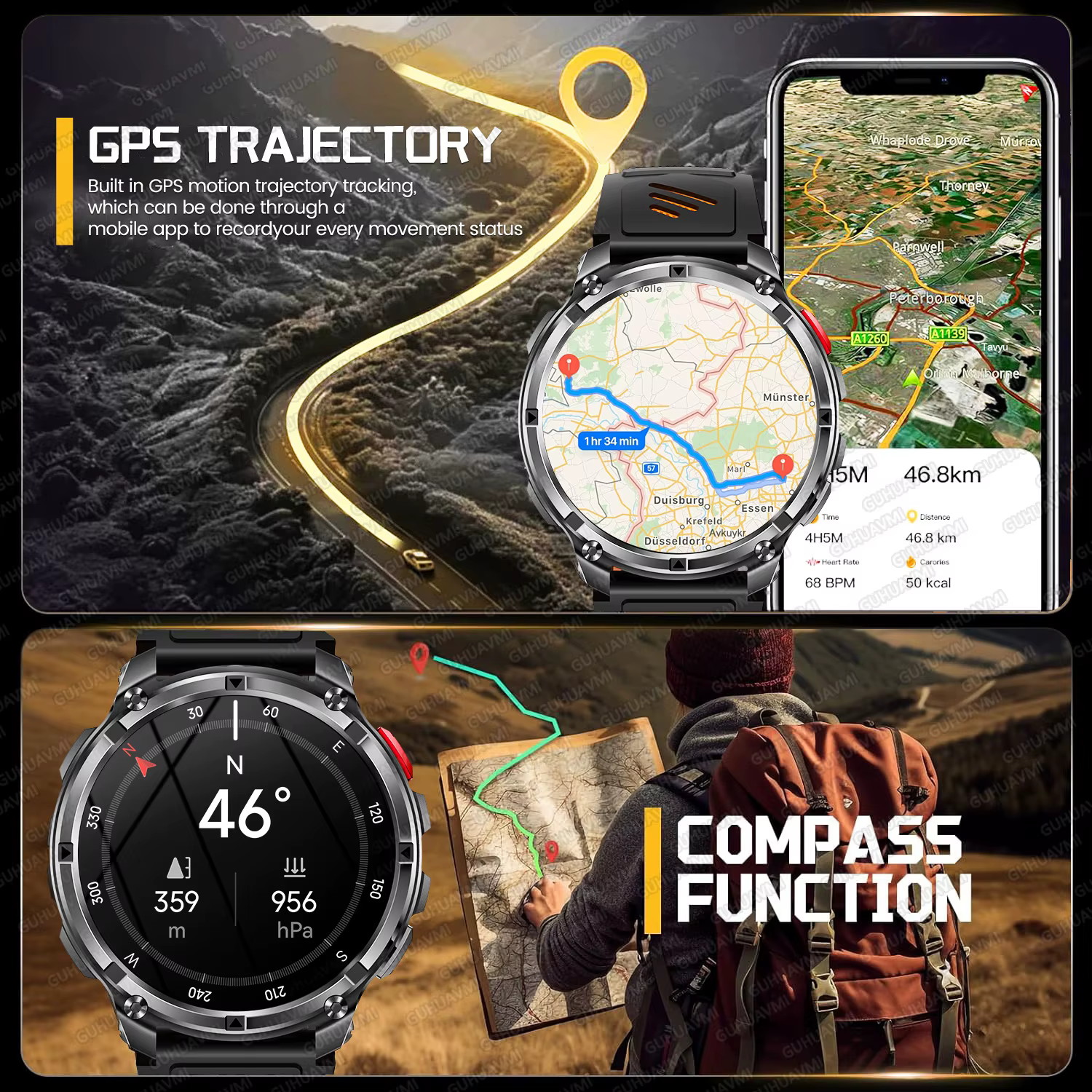 2026 nouveau T-Rex3 Pro 1100mAh batterie montre intelligente GPS chemin 5ATM étanche sport course tracker extérieur boussole militaire Smartwatch