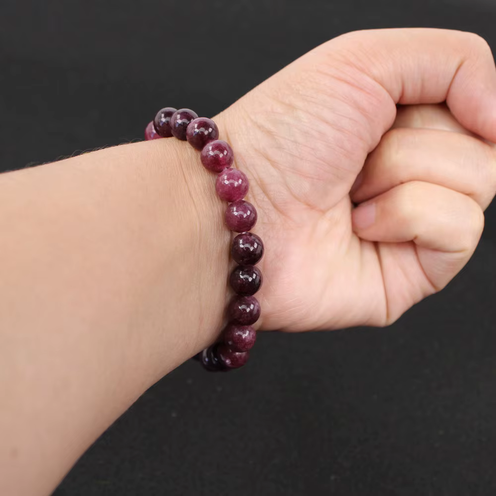 Bracelet de perles en pierre de grenat pour femmes, 8MM, pierre naturelle, élastique, tendance, bijoux de fête, cadeau
