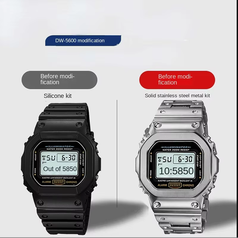 Localité noir Pour mol G-SHOCK DW5600 GW-B5600 GWM5610 Acier inoxydable métal Lunette boîtier + bracelet