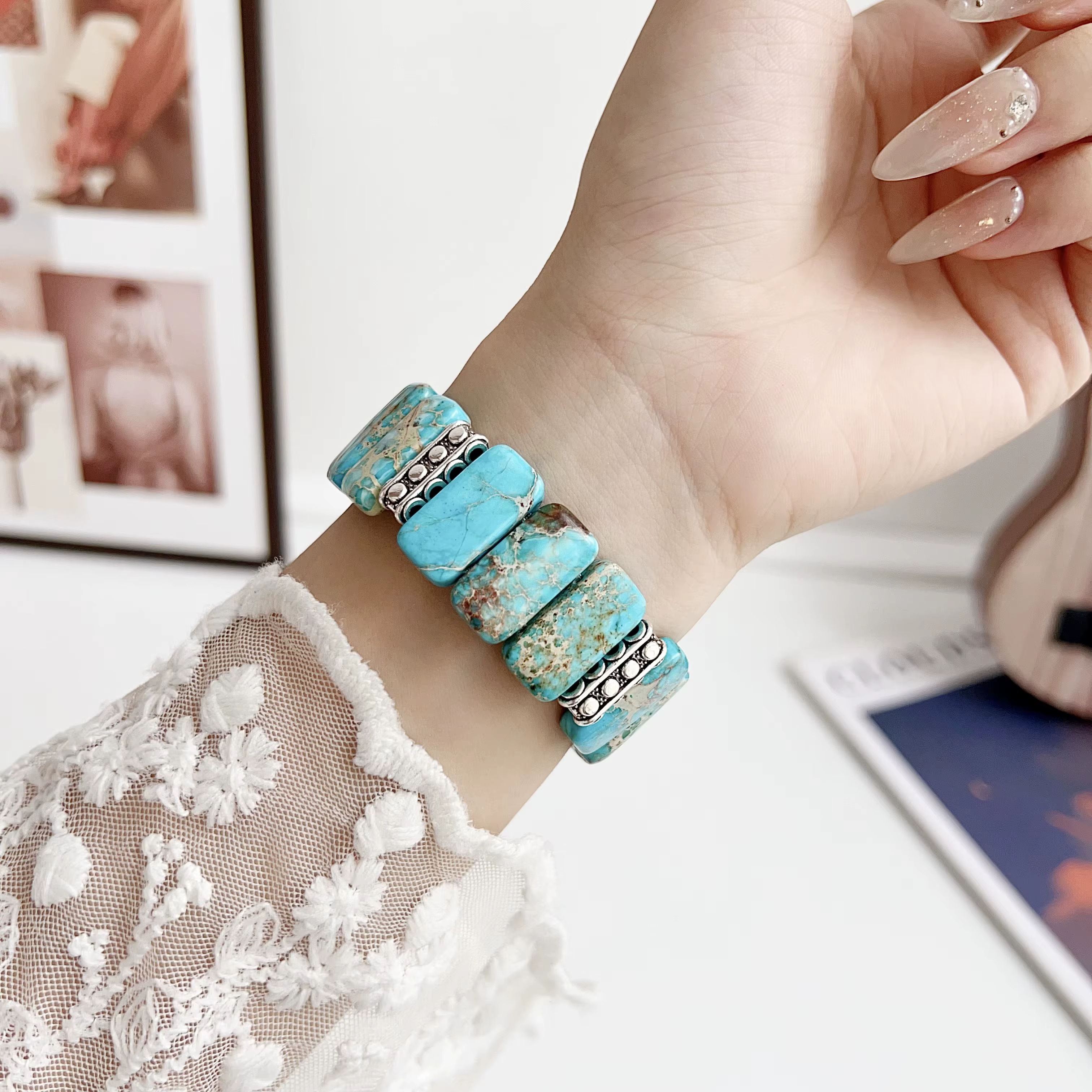 Bracelet en pierre élastique élégant pour Apple Watch