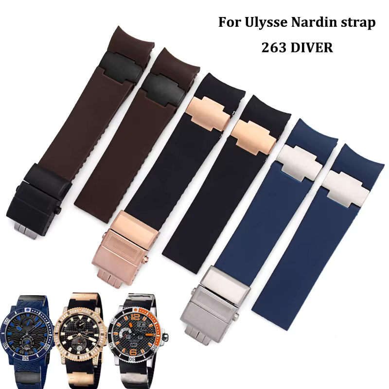 Bracelet de montre en caoutchouc de silicone à extrémité incurvée pour Ulysse