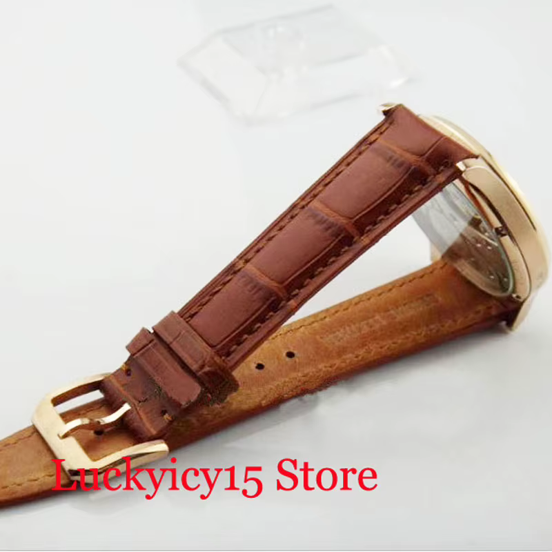 Montre-bracelet ronde à remontage manuel en or rose pour homme, cadran blanc, mouvement à main 6497, 44mm