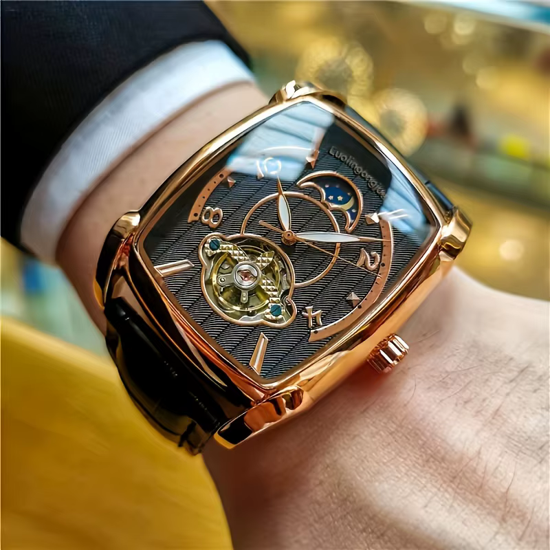 Montre mécanique tourbillon de luxe légère pour homme - Montre-bracelet squelette haut de gamme entièrement automatique