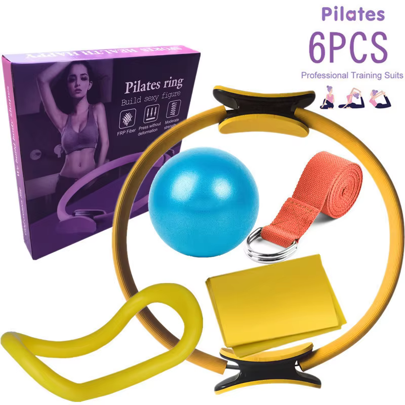 Kit de Démarrage de Yoga, Ensemble de 6 Pièces, Cercle Pilates, Anneau de Yoga, Ceinture en Latex, Serviette avec Bande artificiel astique de 25cm