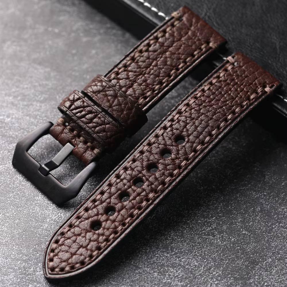 Bracelet de montre en cuir de bison nord-américain fait à la main pour homme
