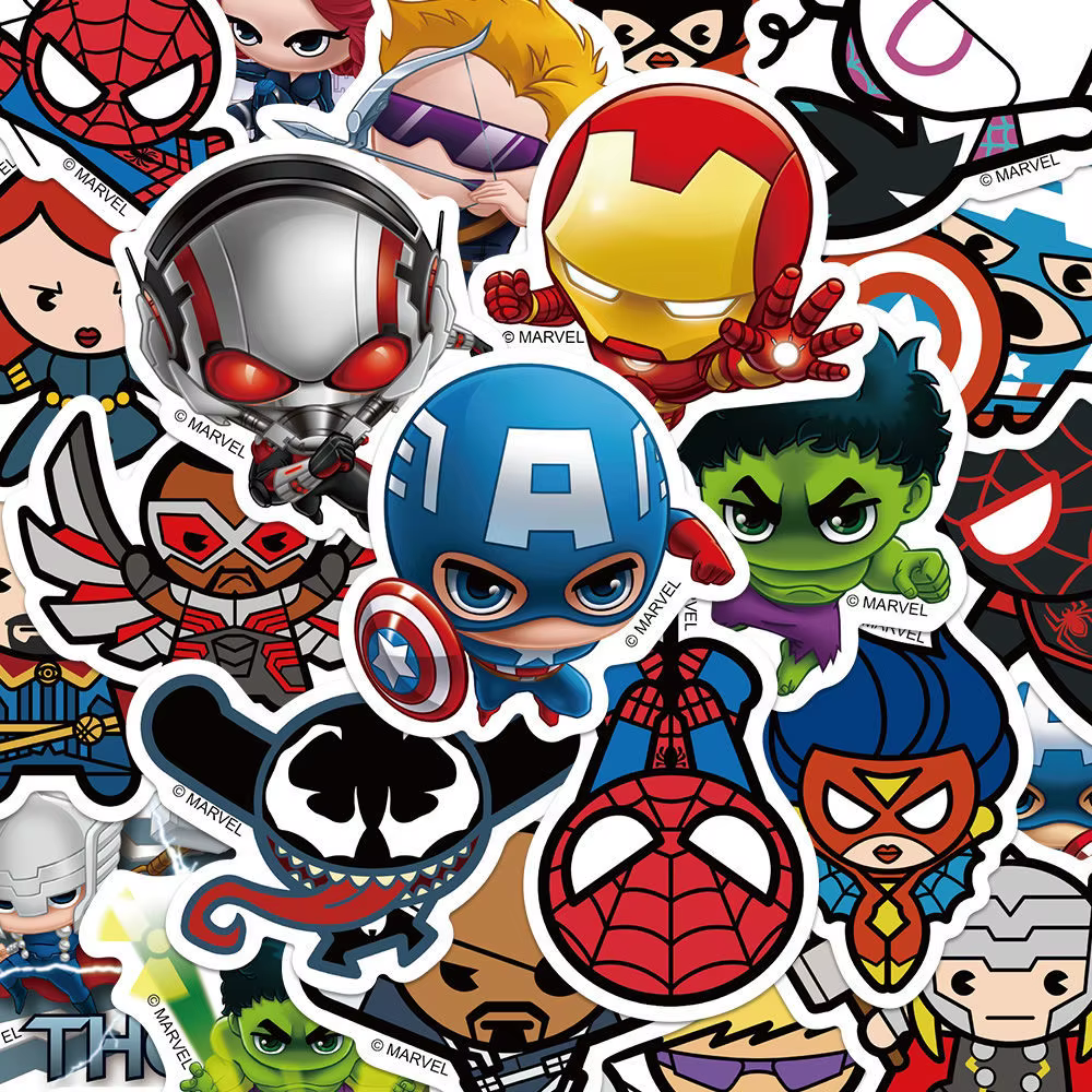 50 pièces Marvel les Avengers Anime dessin animé autocollant bricolage moto casque Skateboard ordinateur portable vélo voiture autocollants imperméables décalcomanies